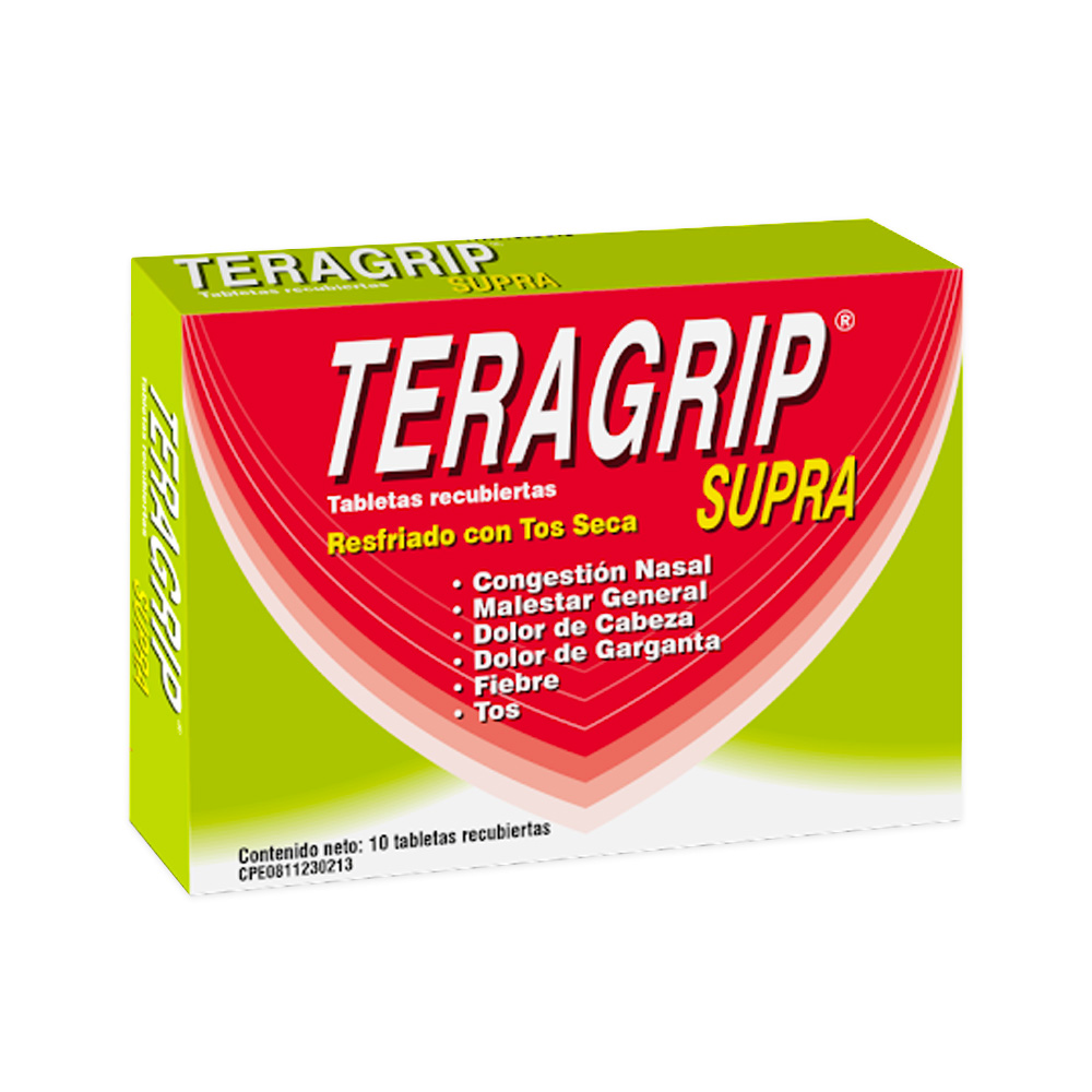 Acetaminofén + Clorfeniramina+Pseudoefedrina Teragrip Supra 650mg/30mg 10 Tabletas