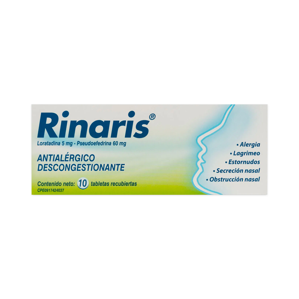 Loratadina + Pseudoefedrina Rinaris 60/5mg 10 Tabletas