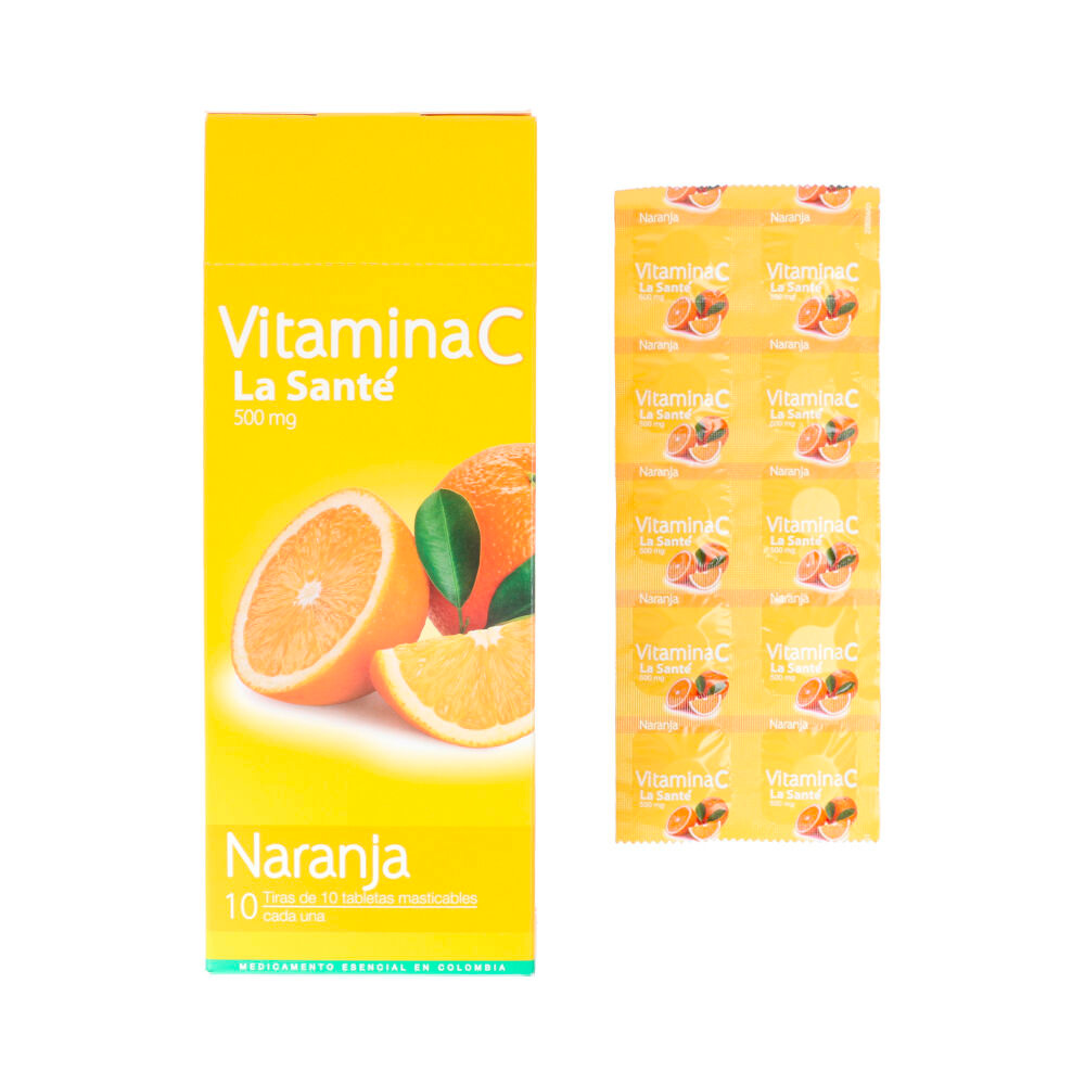 Vitamina C La Santé 500mg 10 Tabletas Masticables Sabor Naranja (Dispensador)