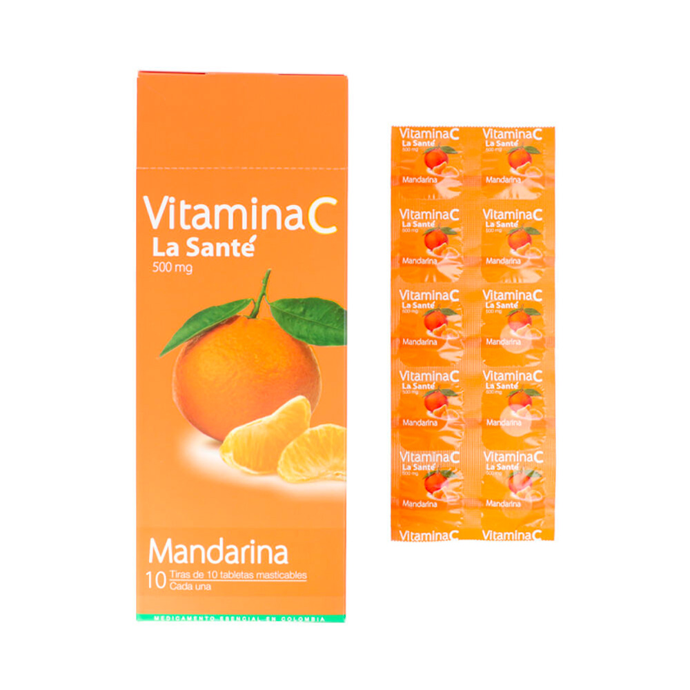 Vitamina C La Santé 500mg 10 Tabletas Sabor Mandarina