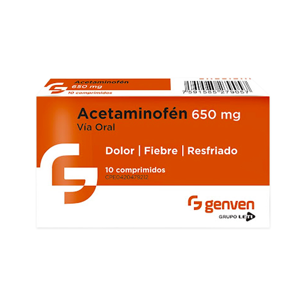 Acetaminofén Genven 650mg 10 Comprimidos