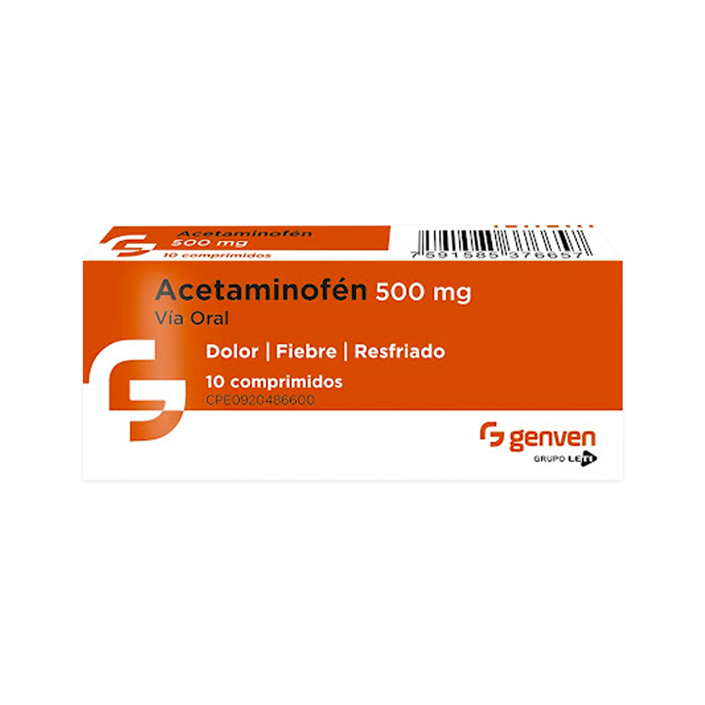 Acetaminofén Genven 500mg 10 Comprimidos