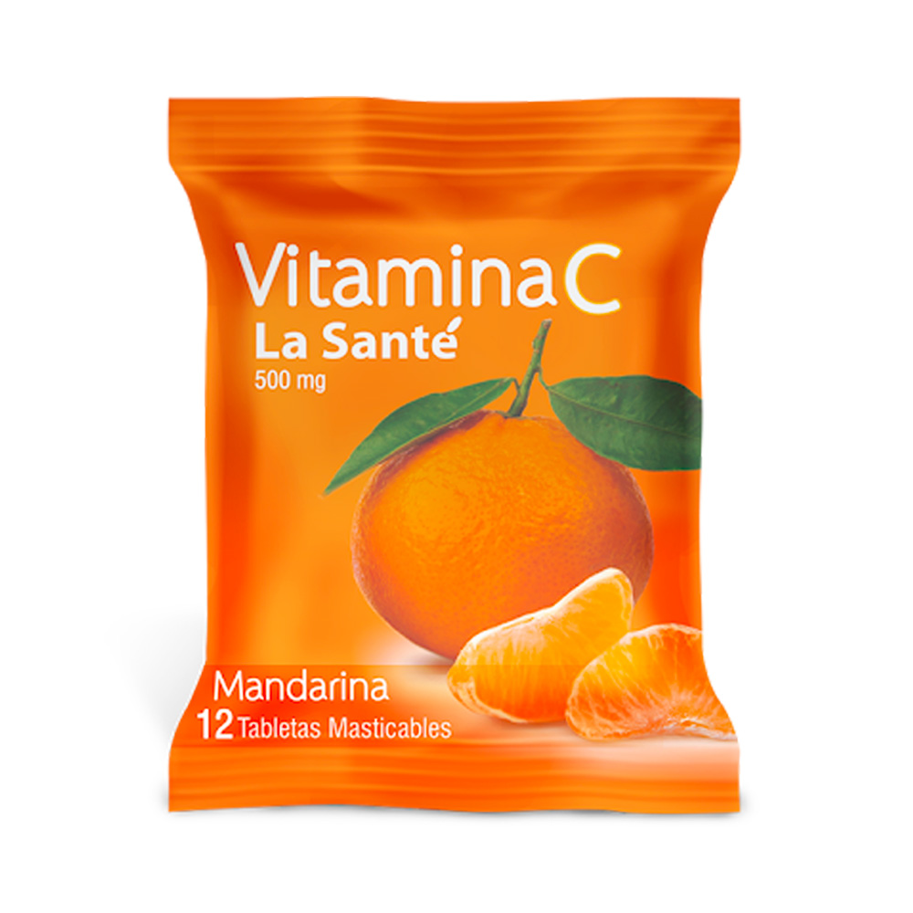 Vitamina C La Santé 500mg 12 Tabletas Masticables Sabor Mandarina (Sobre)