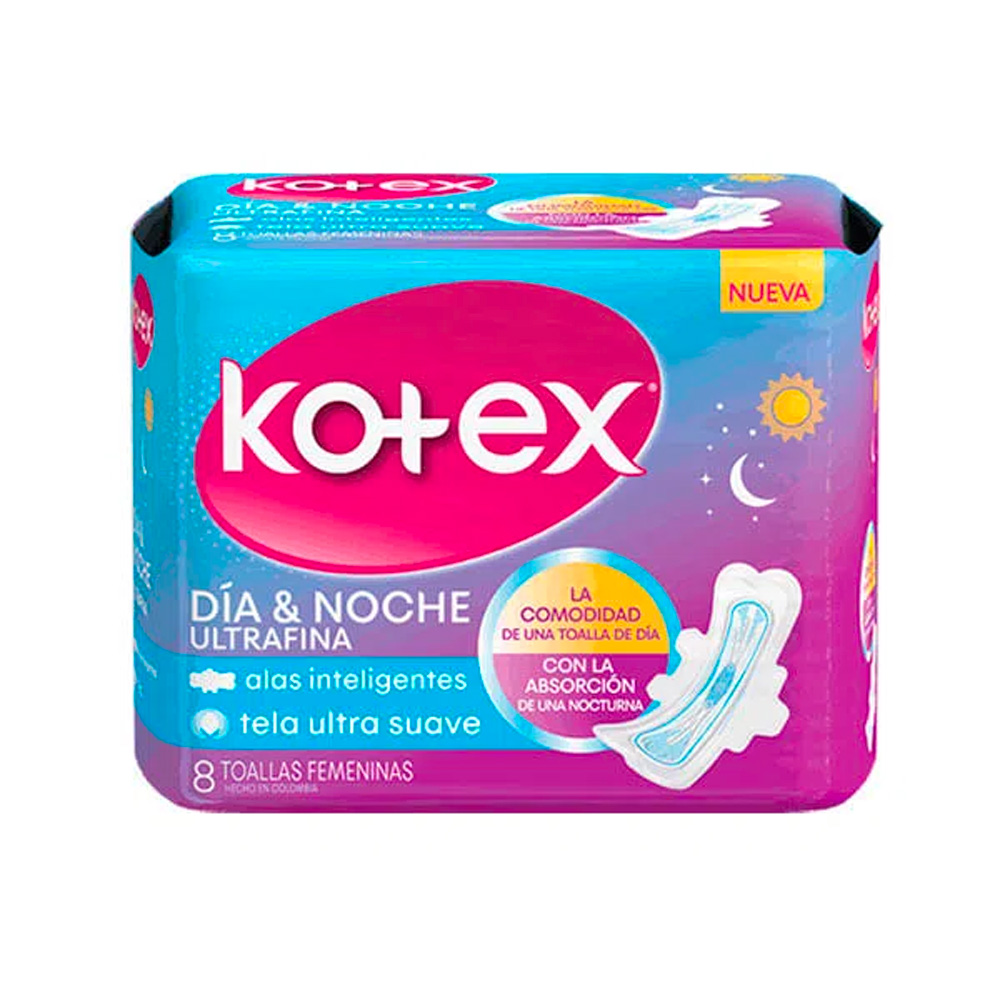 Toallas Sanitarias Kotex Día / Noche Ultrafina Tela 8uds