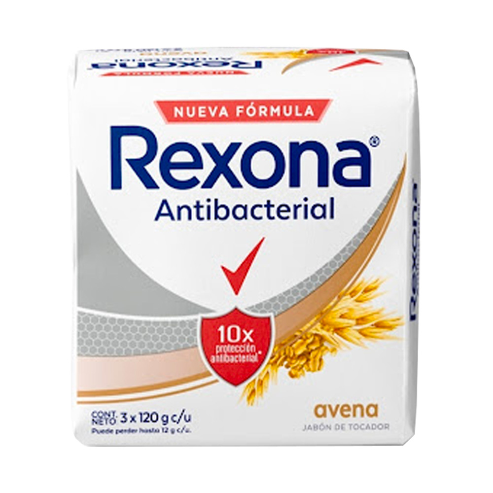 Jabón Rexona en Barra Anti-Bacterial Avena 120g X 3uds