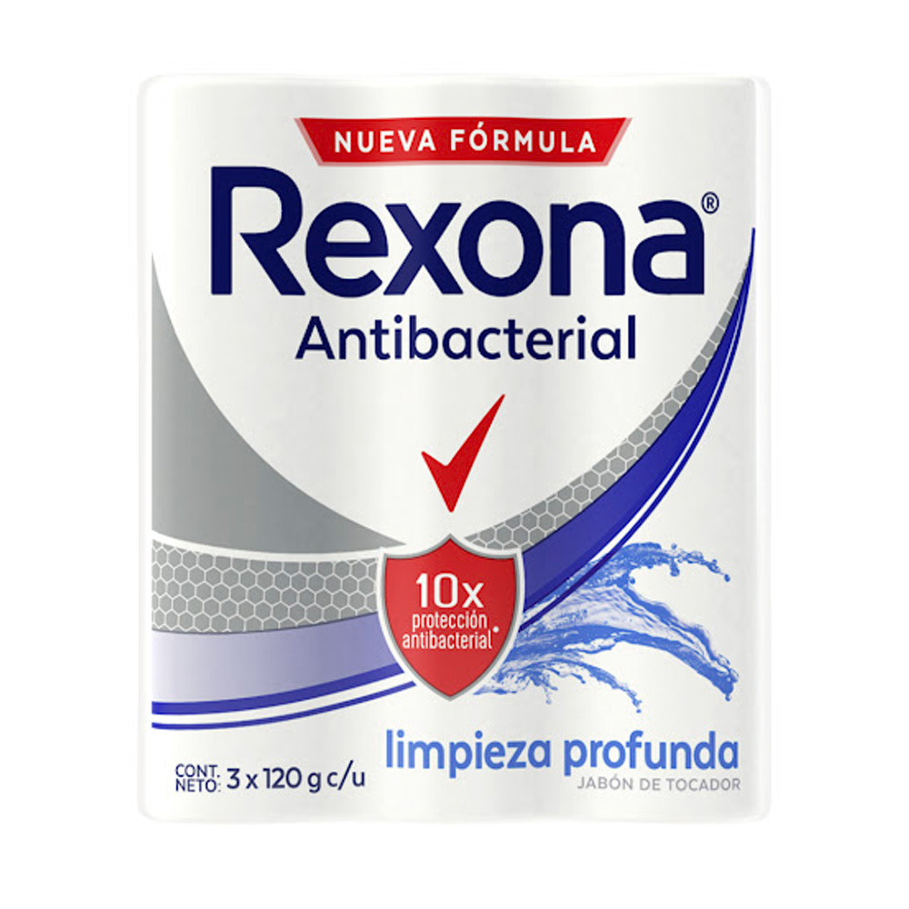 Jabón Rexona en Barra Anti-Bacterial Limpieza 120g X 3uds