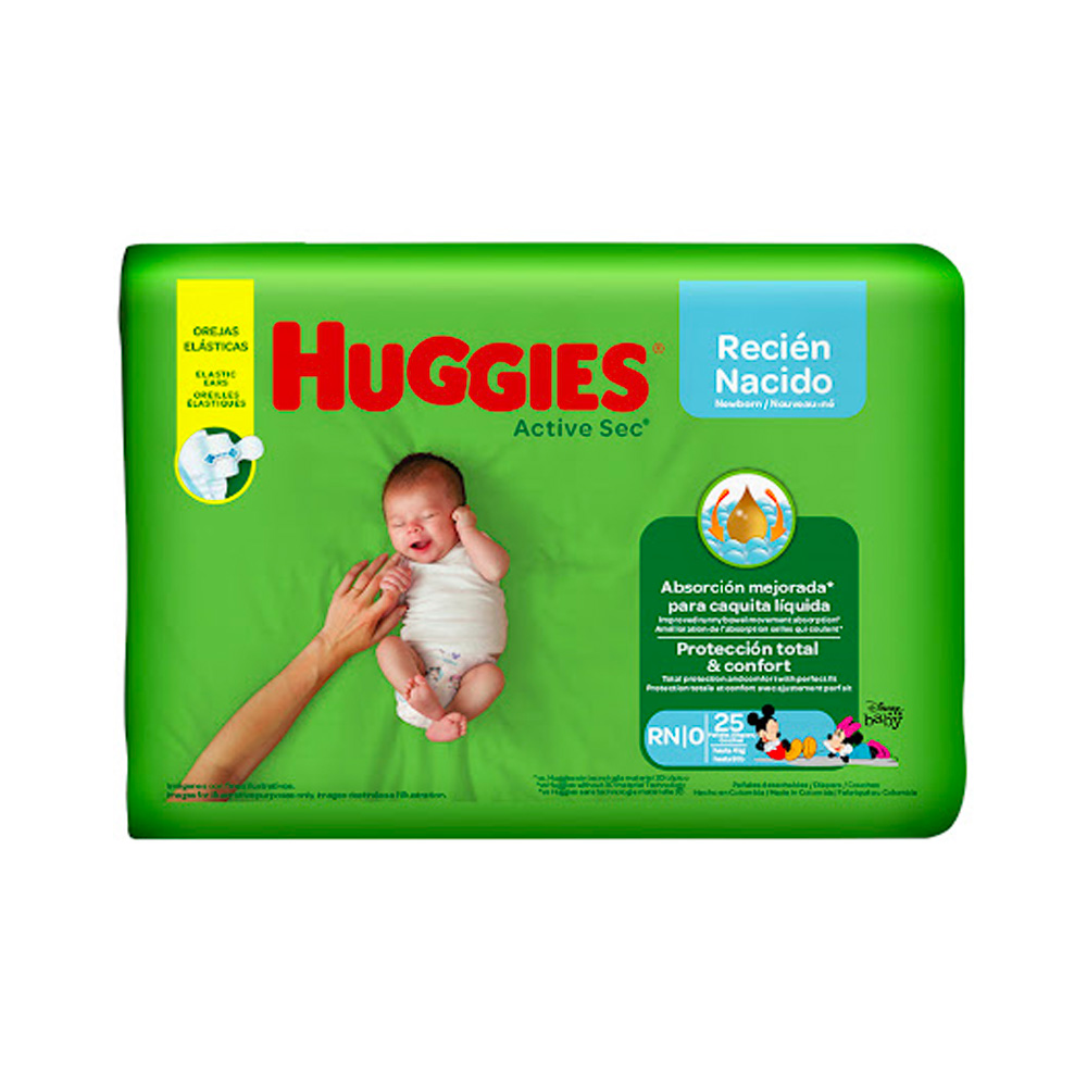 Pañales Desechables Huggies Active Sec Recién Nacido 25uds