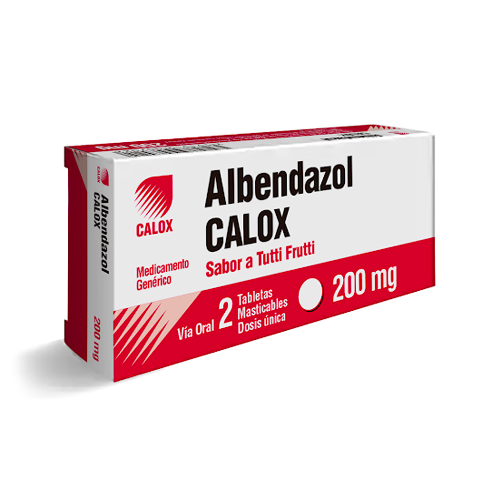 Albendazol Calox 200mg 2 Tabletas Sabor Tutti Fruti