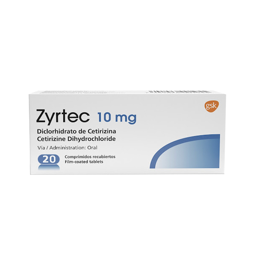 Cetirizina Zyrtec 10mg 20 Tabletas