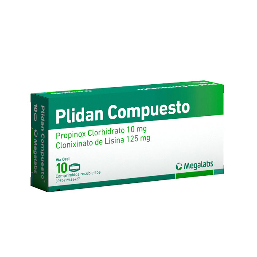 Propinox Clorhidrato + Clonixinato de Lisina Plidan Compuesto 125/10mg 10 Tabletas