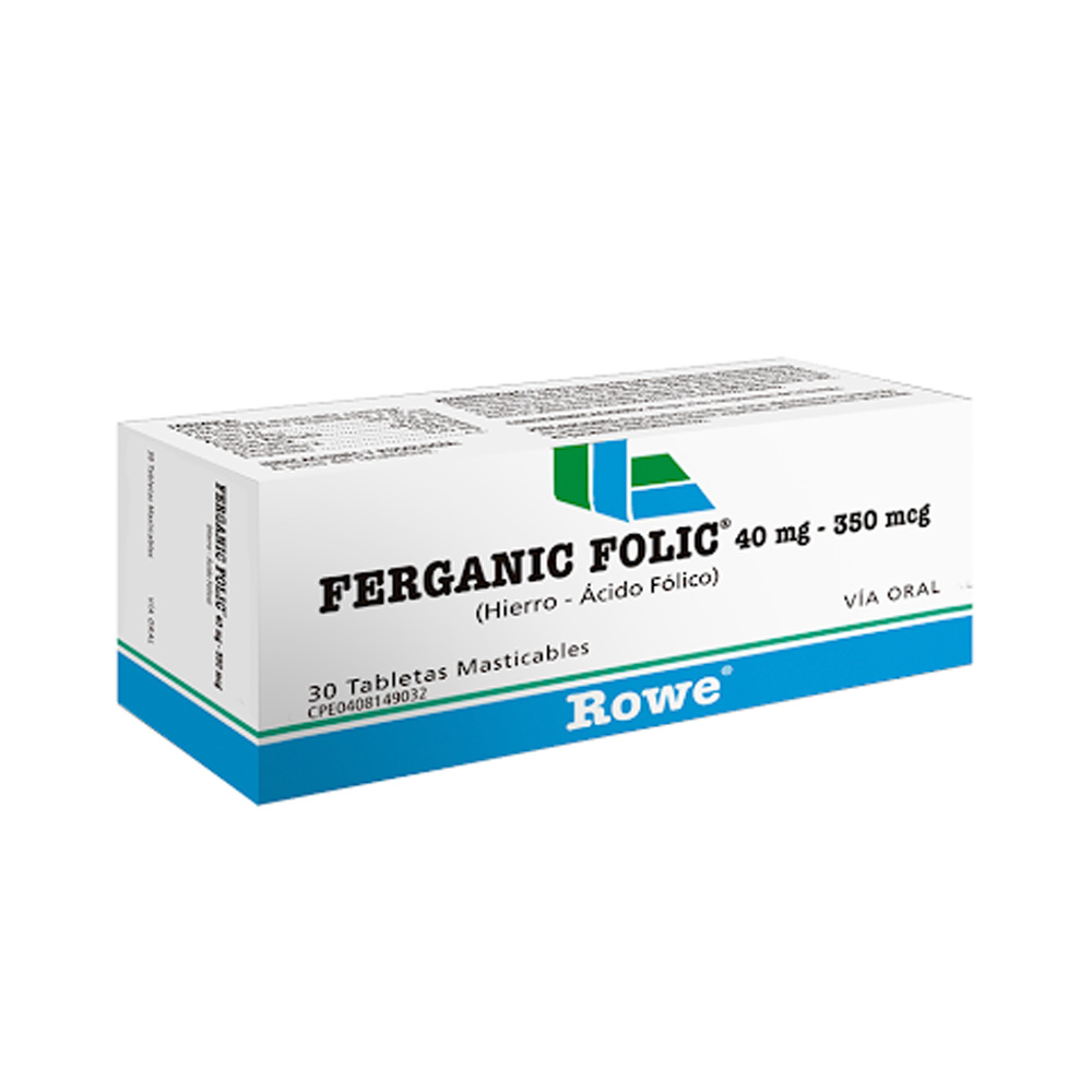 Hierro +Ácido Fólico Ferganic Folic 40mg/350mcg 20 Tabletas