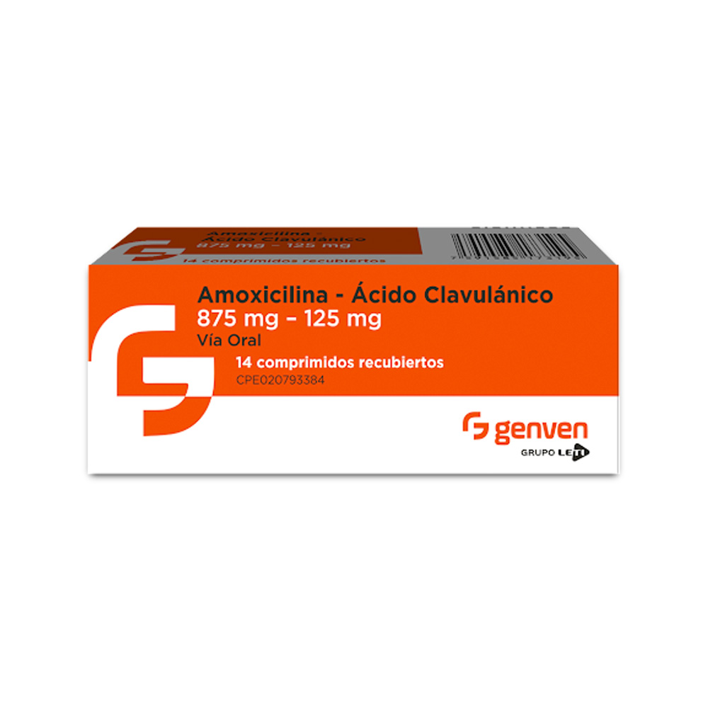 Amoxicilina + Ácido Clavulánico Genven 875/125mg 14 Tabletas