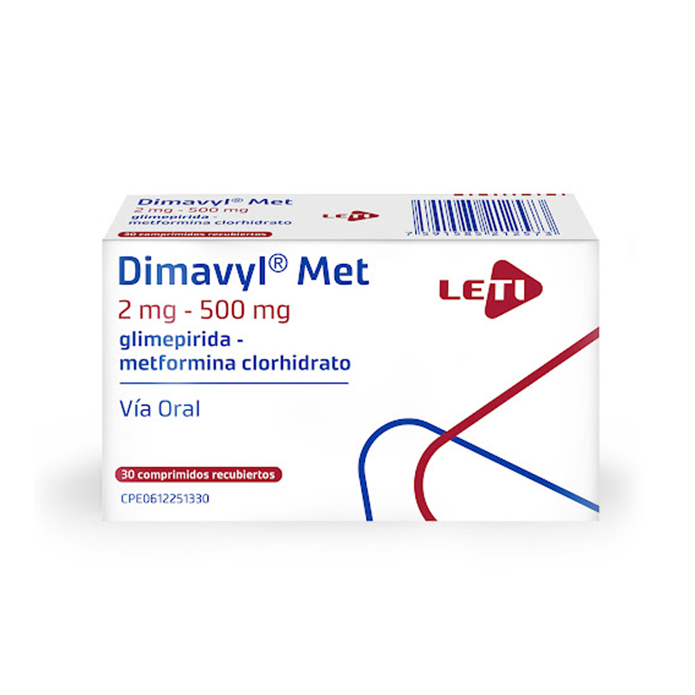 Glimepirida + Metformina Dimavyl Met 2/500mg 30 Comprimidos