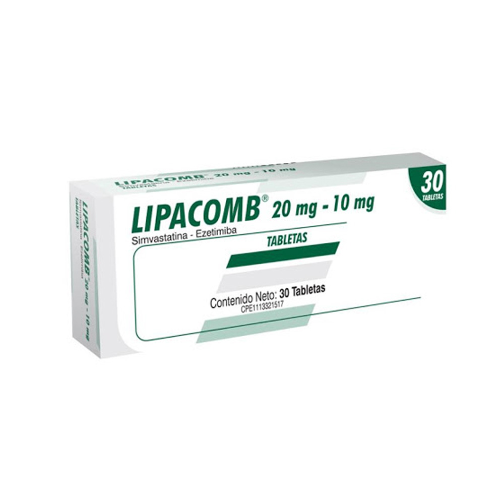 Simvastatina + Ezetimiba Lipacomb 20/10mg 30 Tabletas