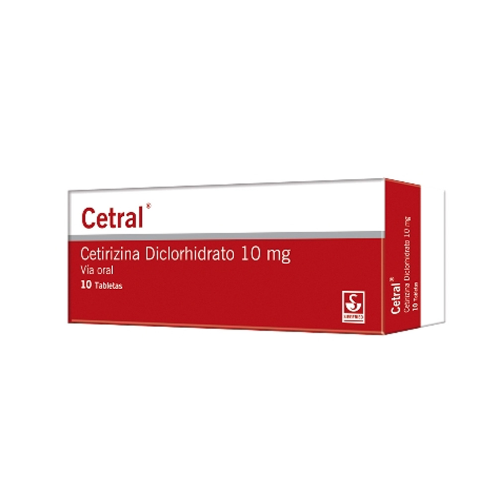 Cetirizina Cetral 10mg 10 Tabletas