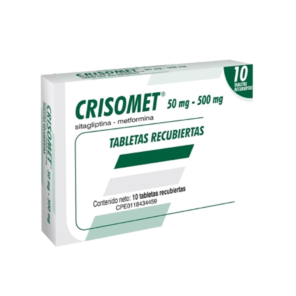 Sitagliptina + Metformina Crisomet 50/500mg 10 Tabletas