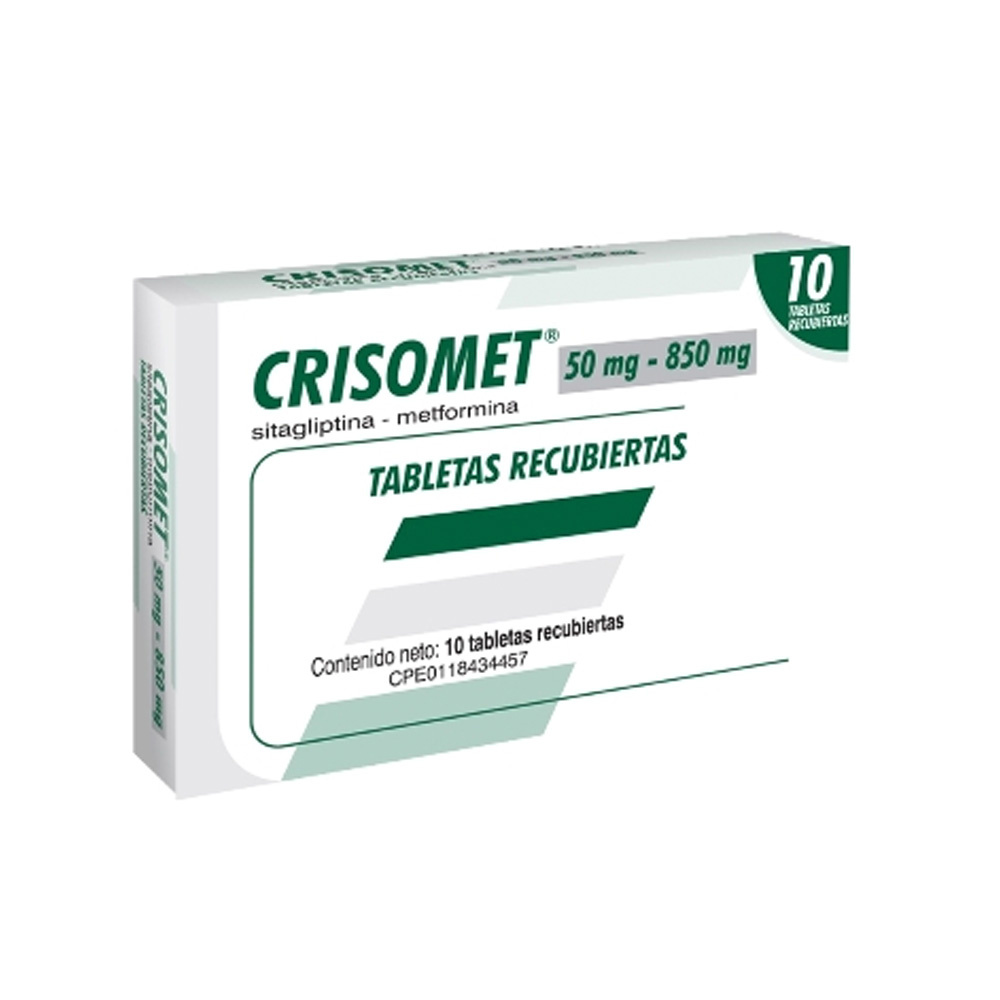 Sitagliptina + Metformina Crisomet 50/850mg 10 Tabletas