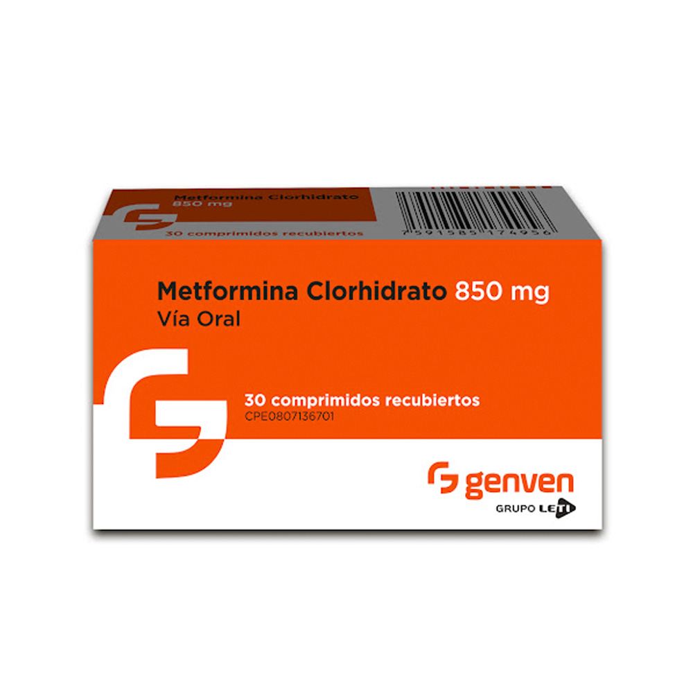 Metformina Clorhidrato Genven 850mg 30 Comprimidos