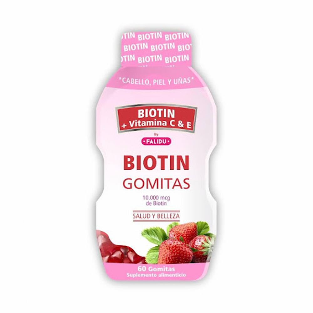 Biotina + Vitamina C + Vitamina C&E Falidu 10000mcg 60 Gomitas