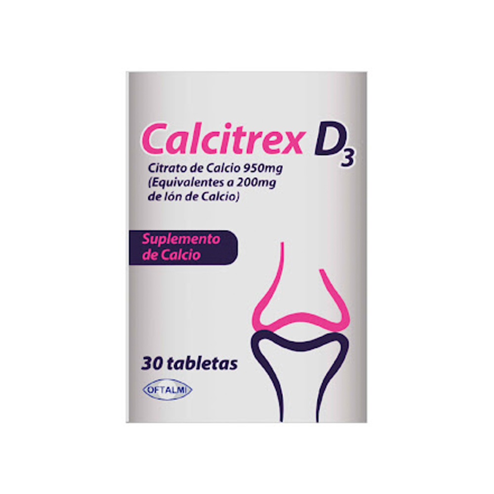 Calcio + Vitamina D3 Calcitrex D3 950/200mg 30 Tabletas