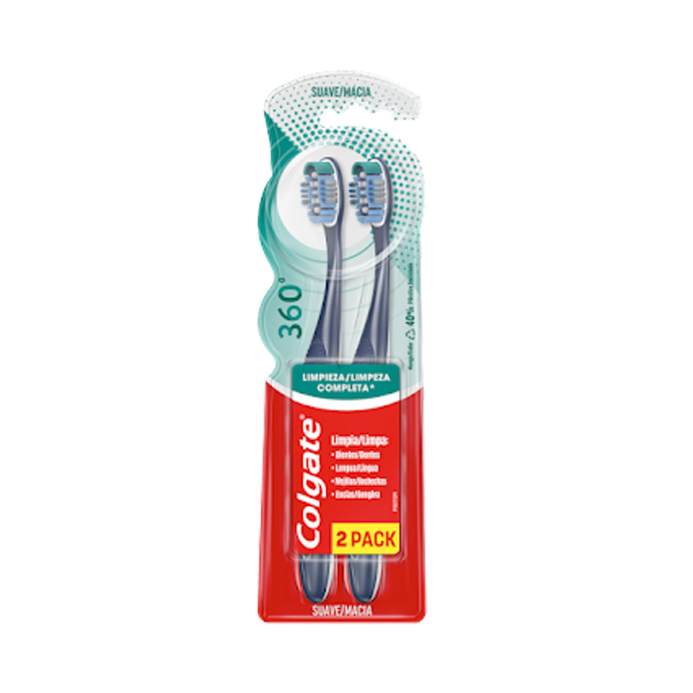 Cepillo Dental Colgate 360 Anti-Bacterial Suave 2 Pack