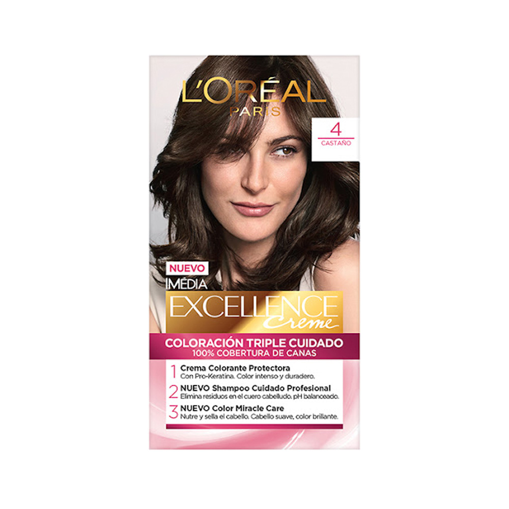 Tinte Loreal Excellence Kit Creme 4 Castaño