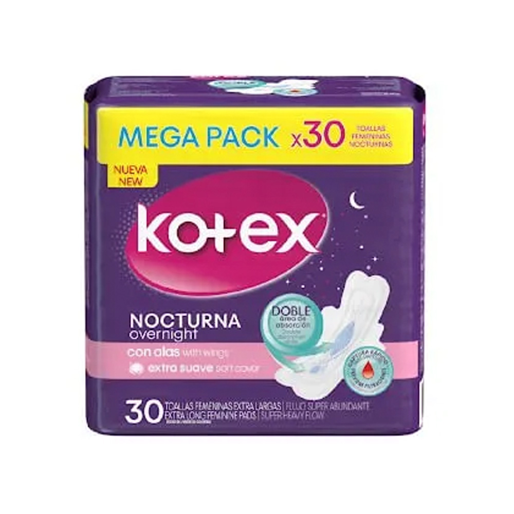 Toallas Sanitarias Kotex con Alas Tela 30uds