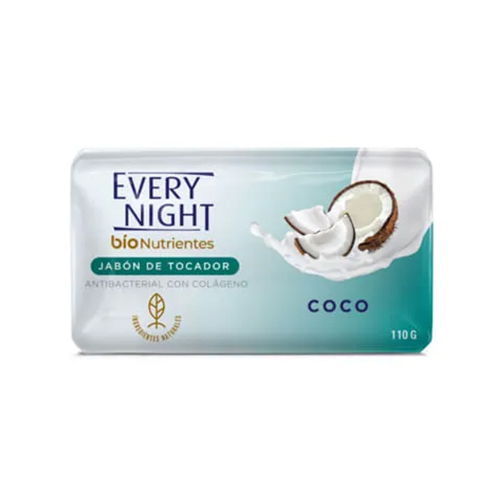 Jabón en Barra Every Night Bío Nutrientes Antibacterial Coco 110g