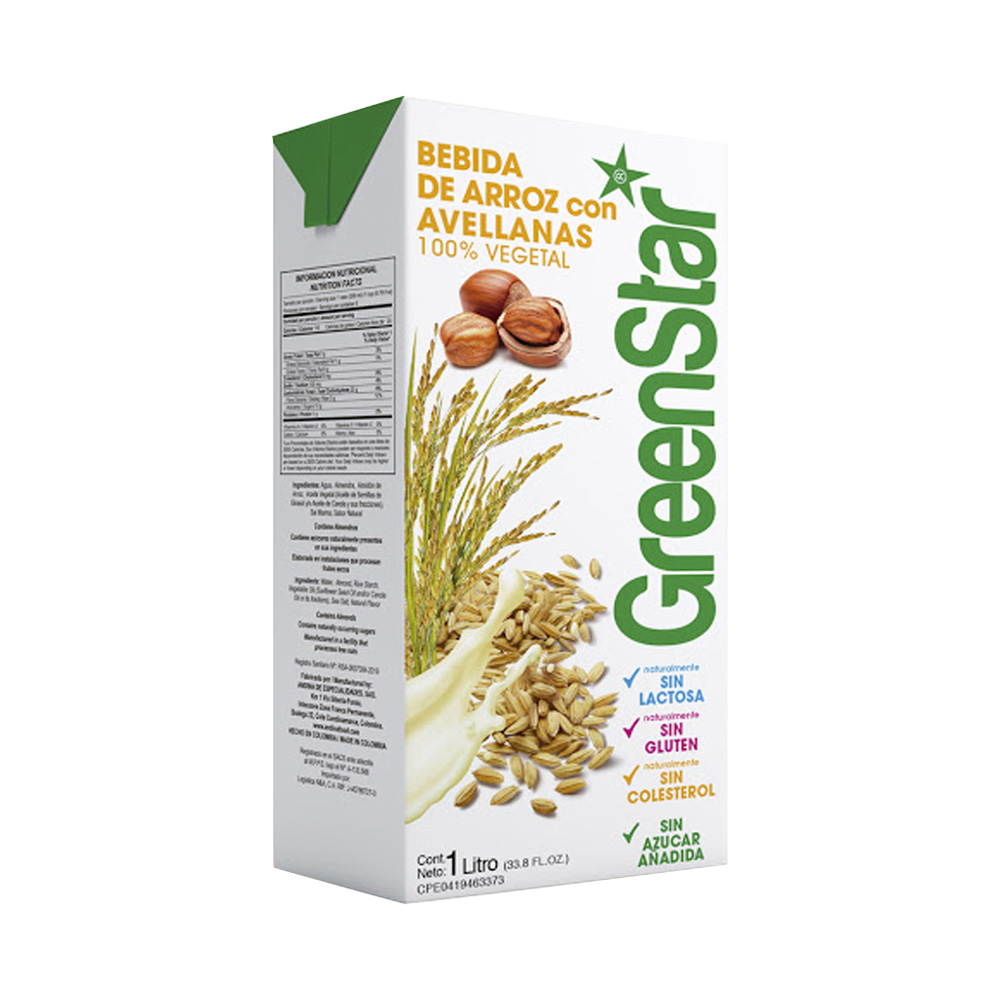 Bebida GreenStar Leche de Arroz con Avellanas 1L