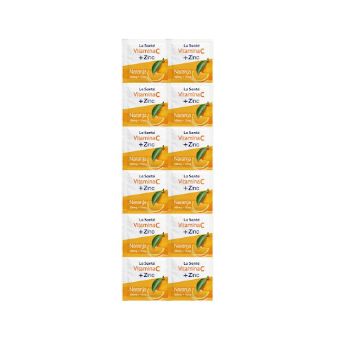 Vitamina C + Zinc La Santé 500mg / 15mg x 1 blister x 10 Tabletas Masticables Sabor Naranja