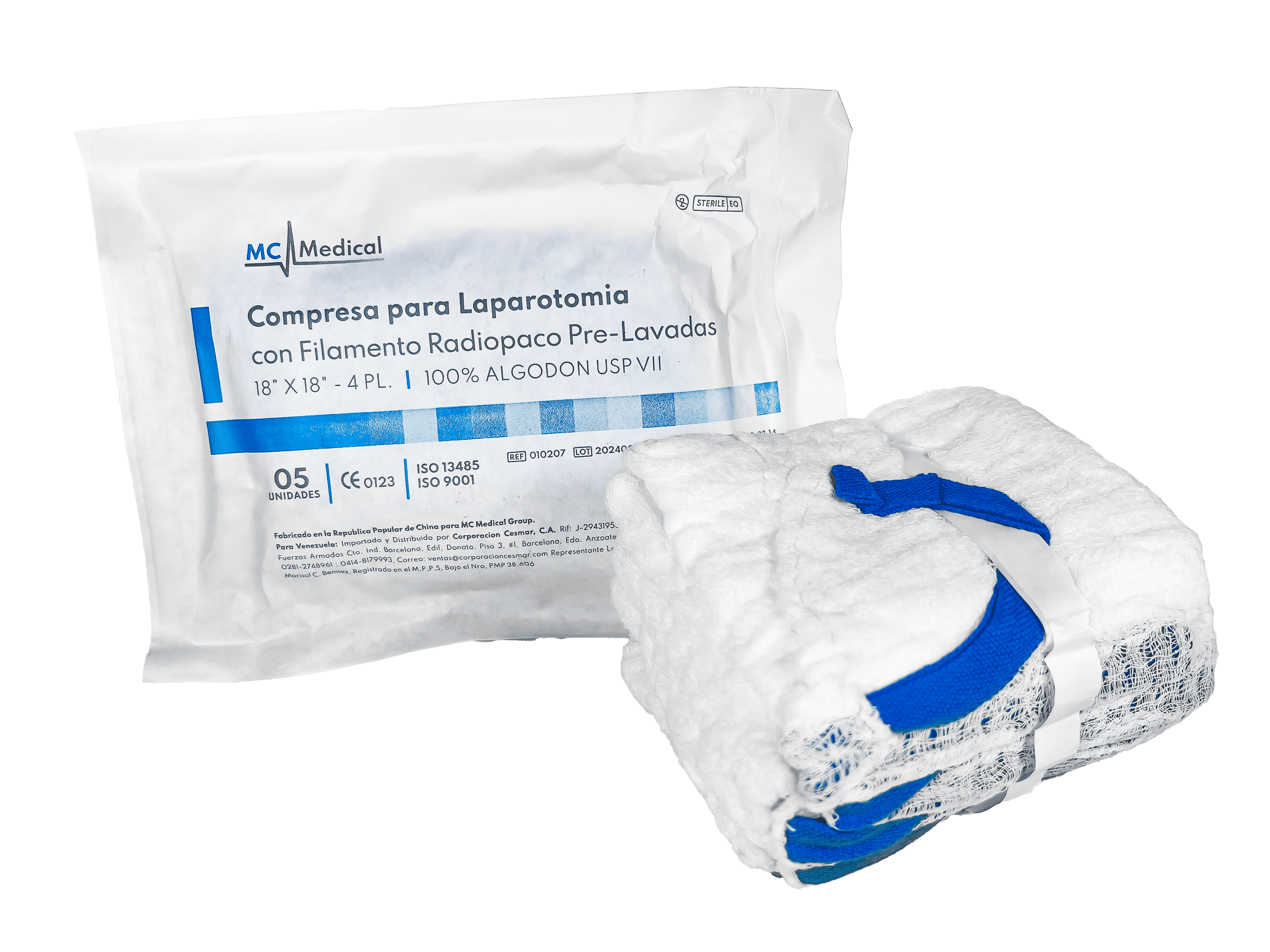 Compresa Laparatomía Mc Medical 18″X18″  Paquete por 5 unidades